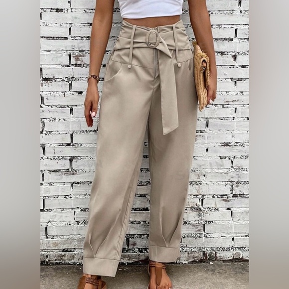 Harmonious Belted Khaki High Waisted Pants - Picture 4 of 4